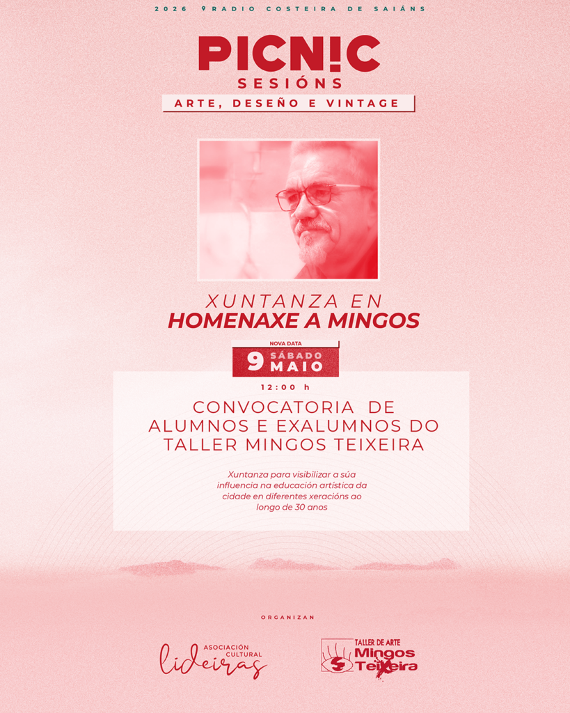 Cartel da reunión de amigos en homenaxe ao pintor Mingos Teixeira, organizada polo Taller de arte Mingos Teixeira e a asociación cultural Lideiras.
